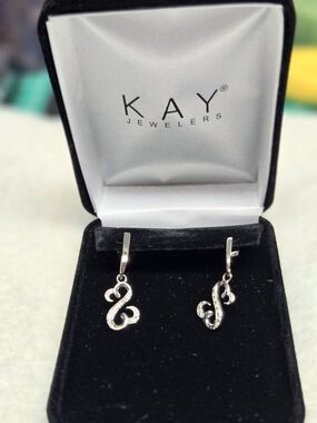 Kay Jewelers Silver Swirl Drop Earrings with Sparkling Accents